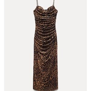 Zara Brown Leopard Print Midi Dress